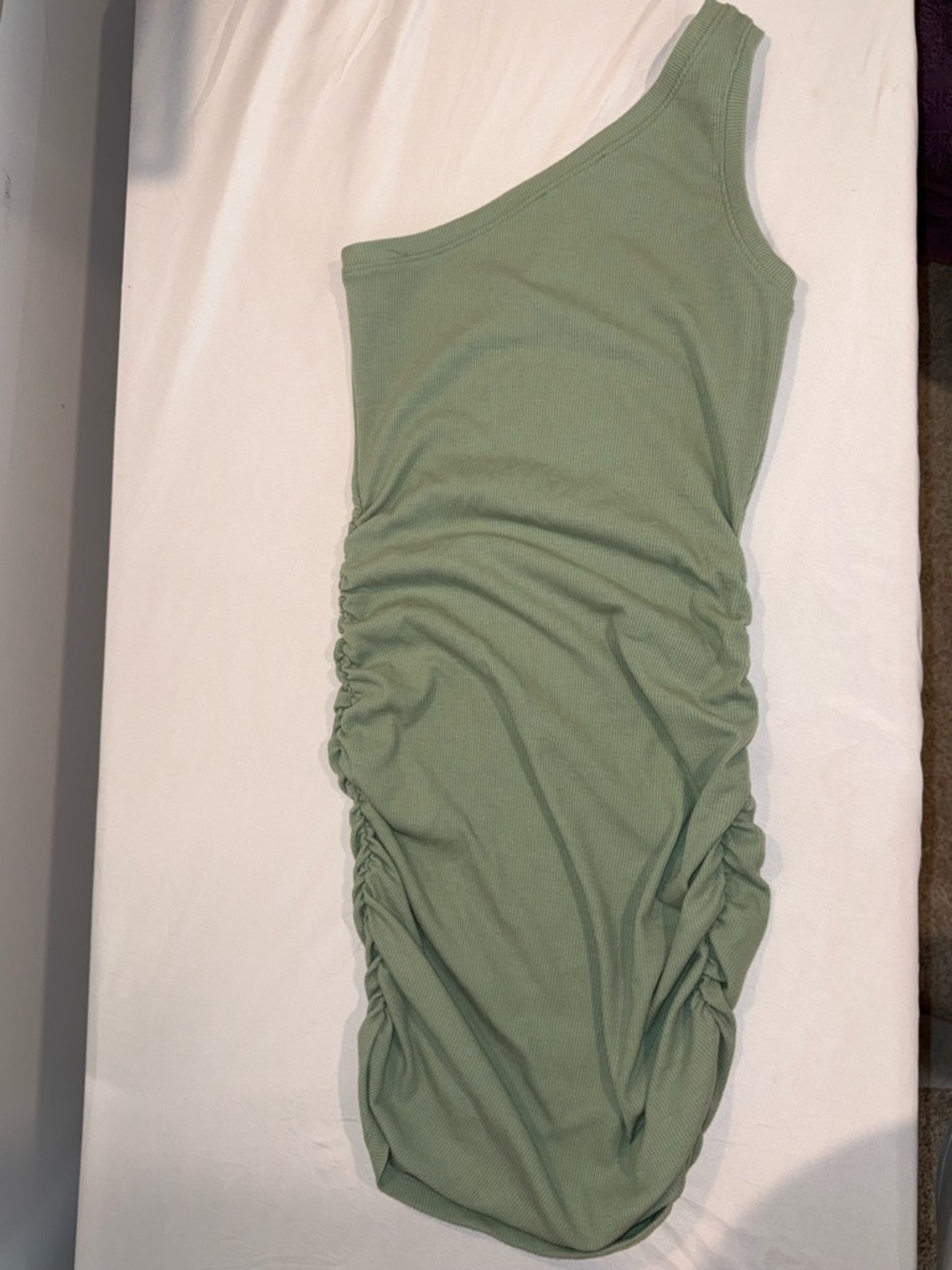 Lulu's One-Shoulder Sage Green Ribbed Tank Ruched Short Dress Size Large - Picture 15 of 16